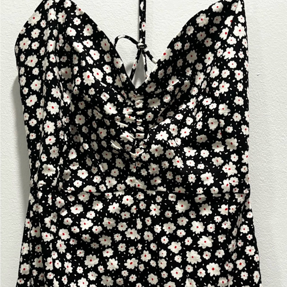 NWT Zara Black and White linen strappy Floral Maxi Dress - Picture 7 of 10